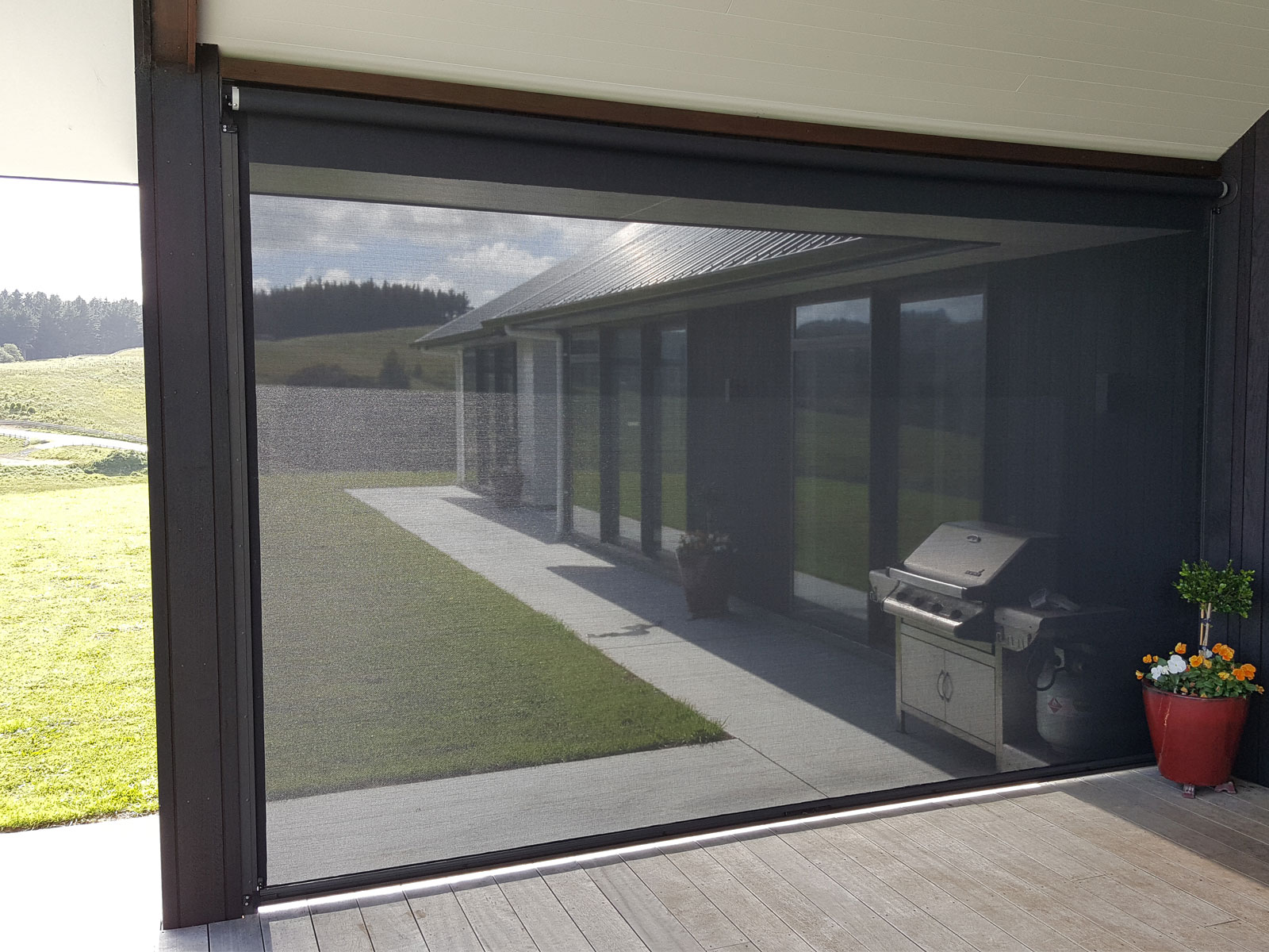 Outdoor blinds provide protection from wind and sun - closed