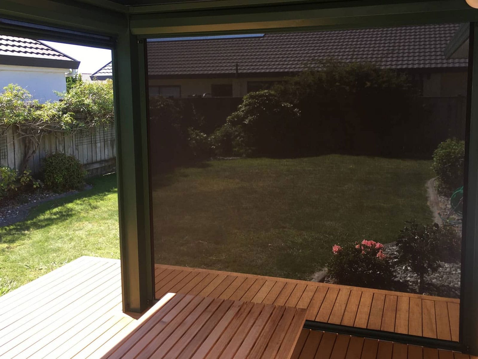Outdoor blinds in residential garden