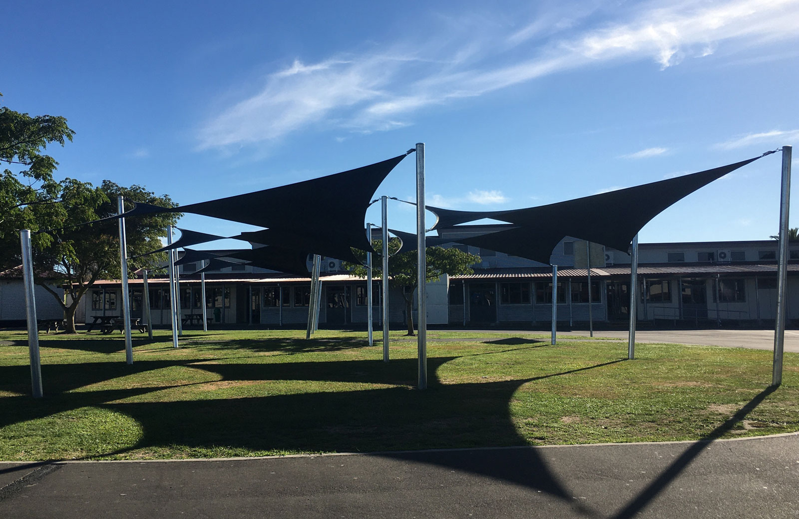 Large scale shade sail solution for Wairoa College, Hawkes Bay