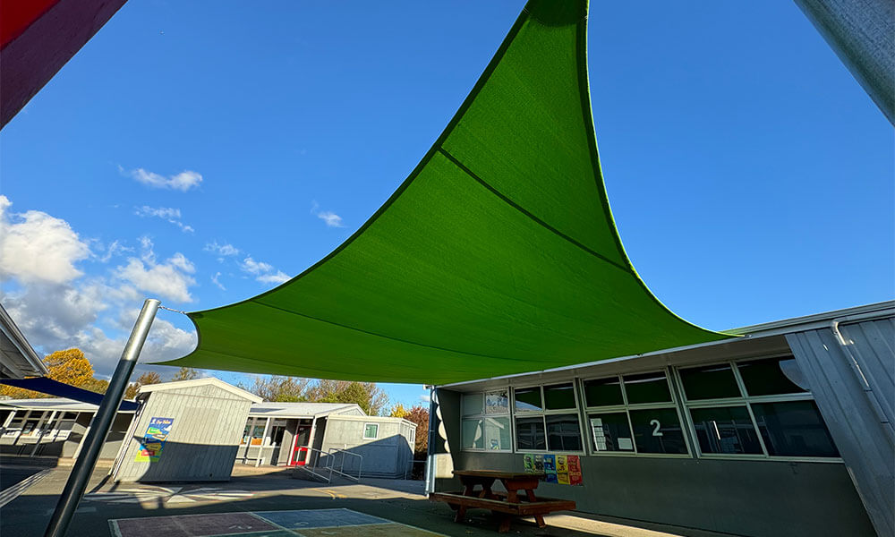 Bright Green Extreme32 Shade Sail Design for Lakeview School