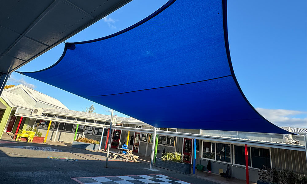 Bright Blue Shade Sail at Lakeview School