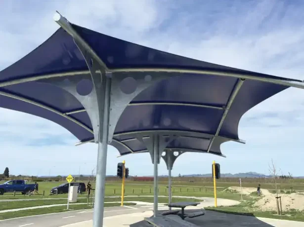Sunshade NZ architectural shade structure providing outdoor shelter and UV protection in public space