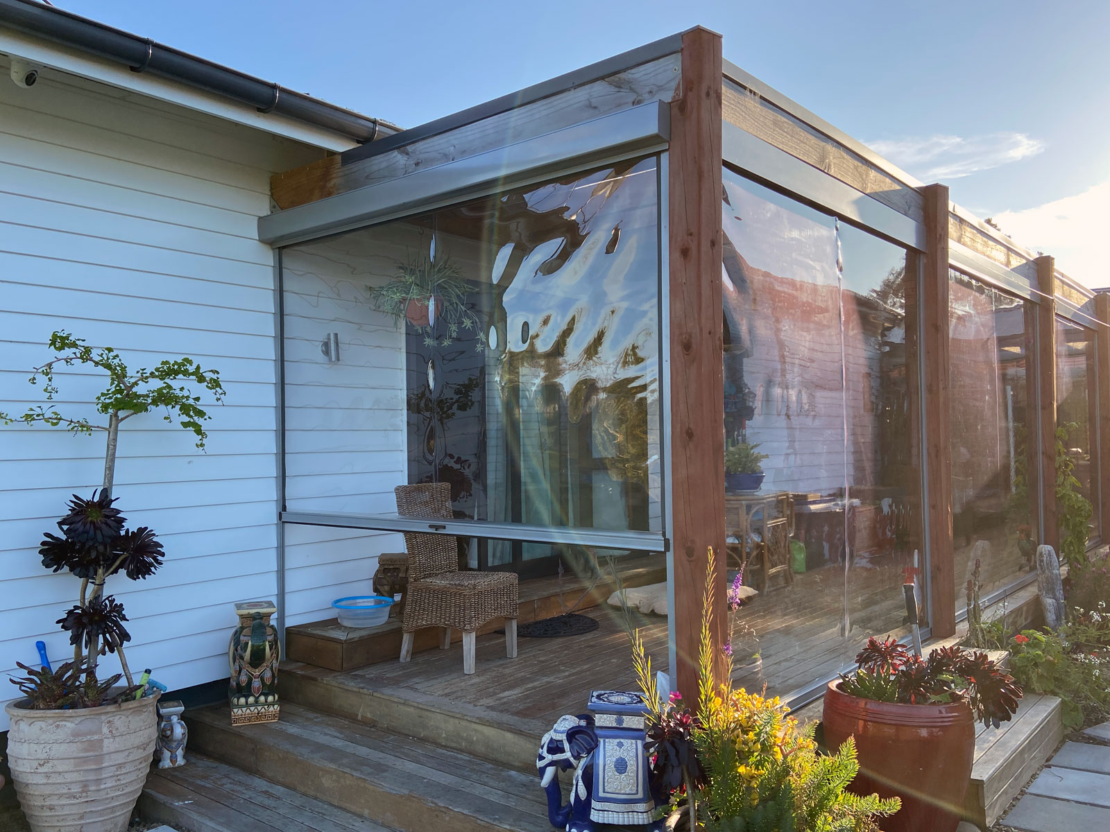 Ziptrack blinds installation for verandah in Auckland showing screens partially up